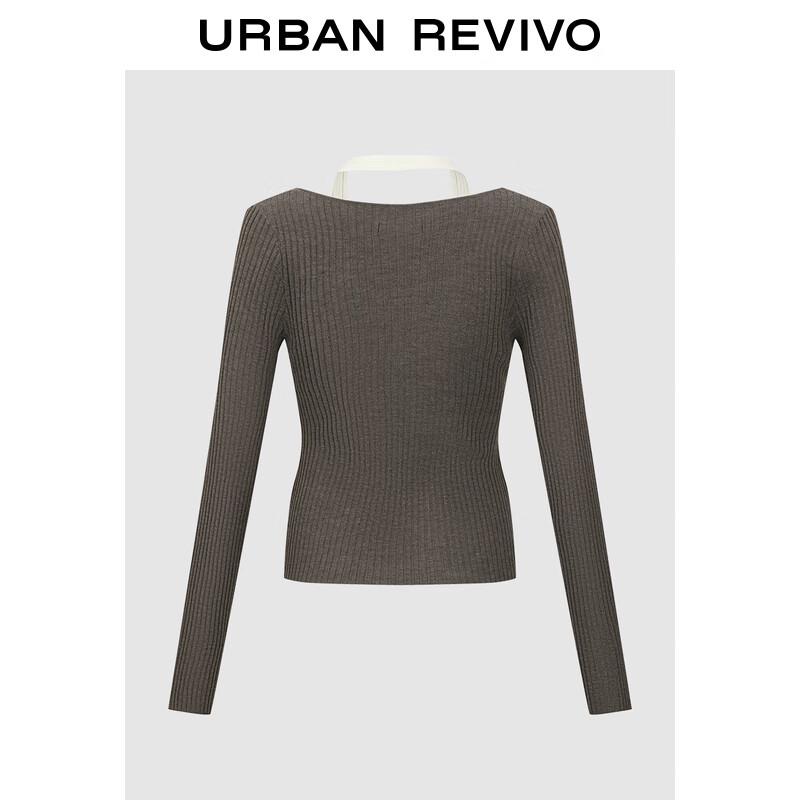 UR 2025 Women's Faux Two-Piece Color-Block Halter Knit Top