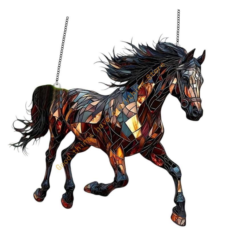 Stained Glass Window Hanging,Colorful Glass Window Panel Horses Suncatchers 55KF