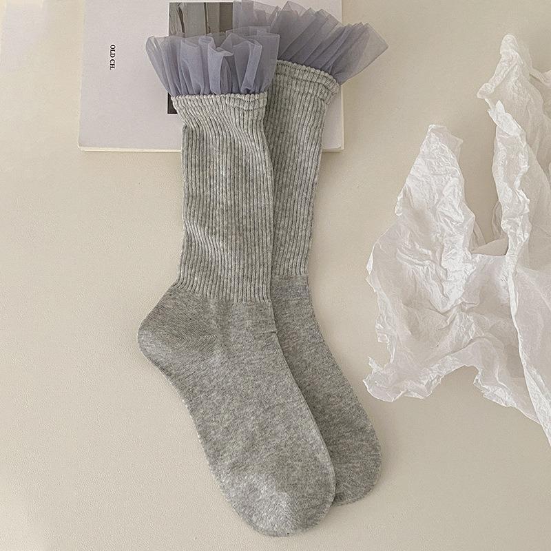 

Girls Spring and Summer Thin Ballet Style Princess Mesh Tube Stack Socks 1 pair светло-серый