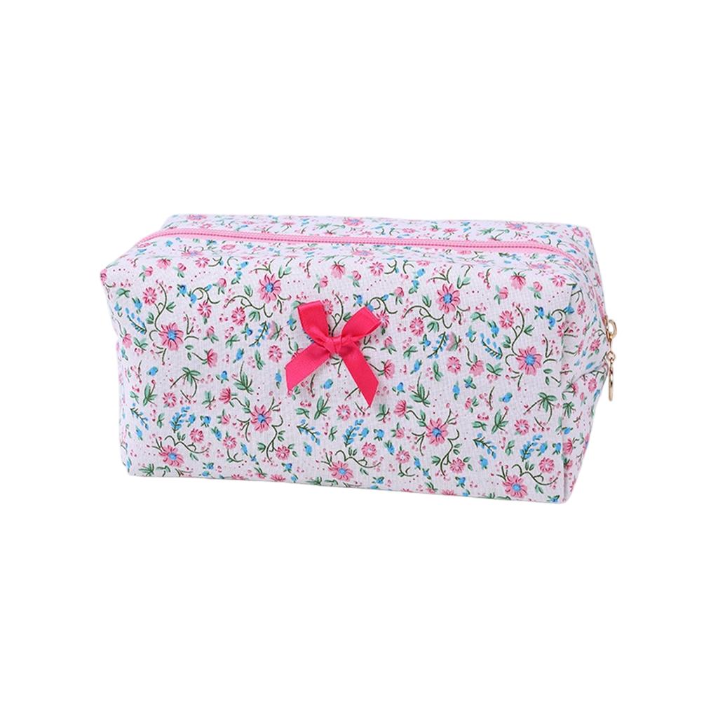 Quilted Cosmetic Bag with Floral Print Large Capacity Makeup Organizer Travel Toiletry Storage Pouch for Women