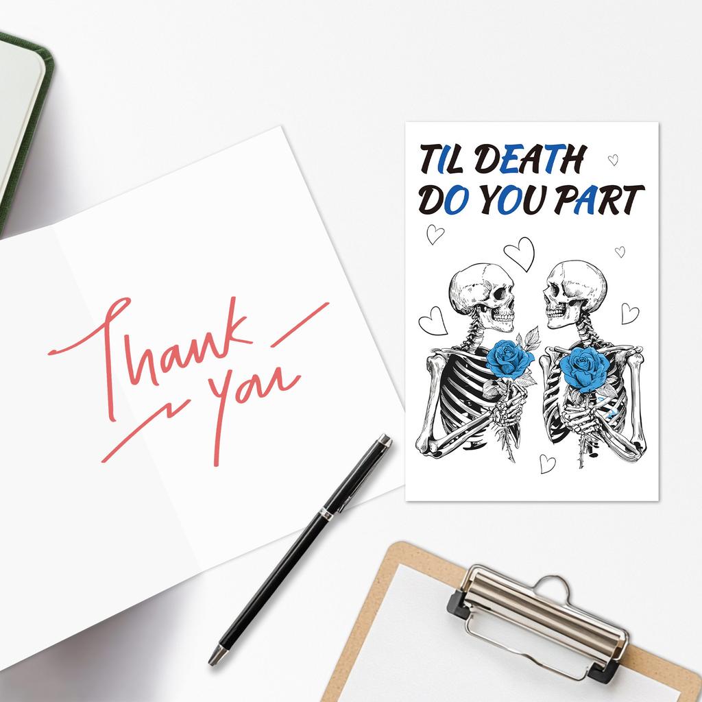 Gothic Skull Valentine's Day Cards - 10pcs "Til Death" Romantic Gothic Stationery Set with Red Envelopes, Dark Love Theme Gift