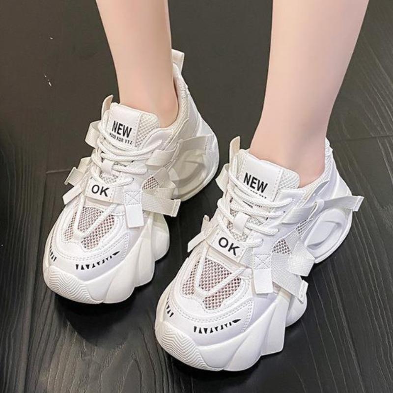 Thick-soled Lace-up Casual Sneakers for Women, Spring and Autumn Style, Fashionable and Comfortable Dad Shoes