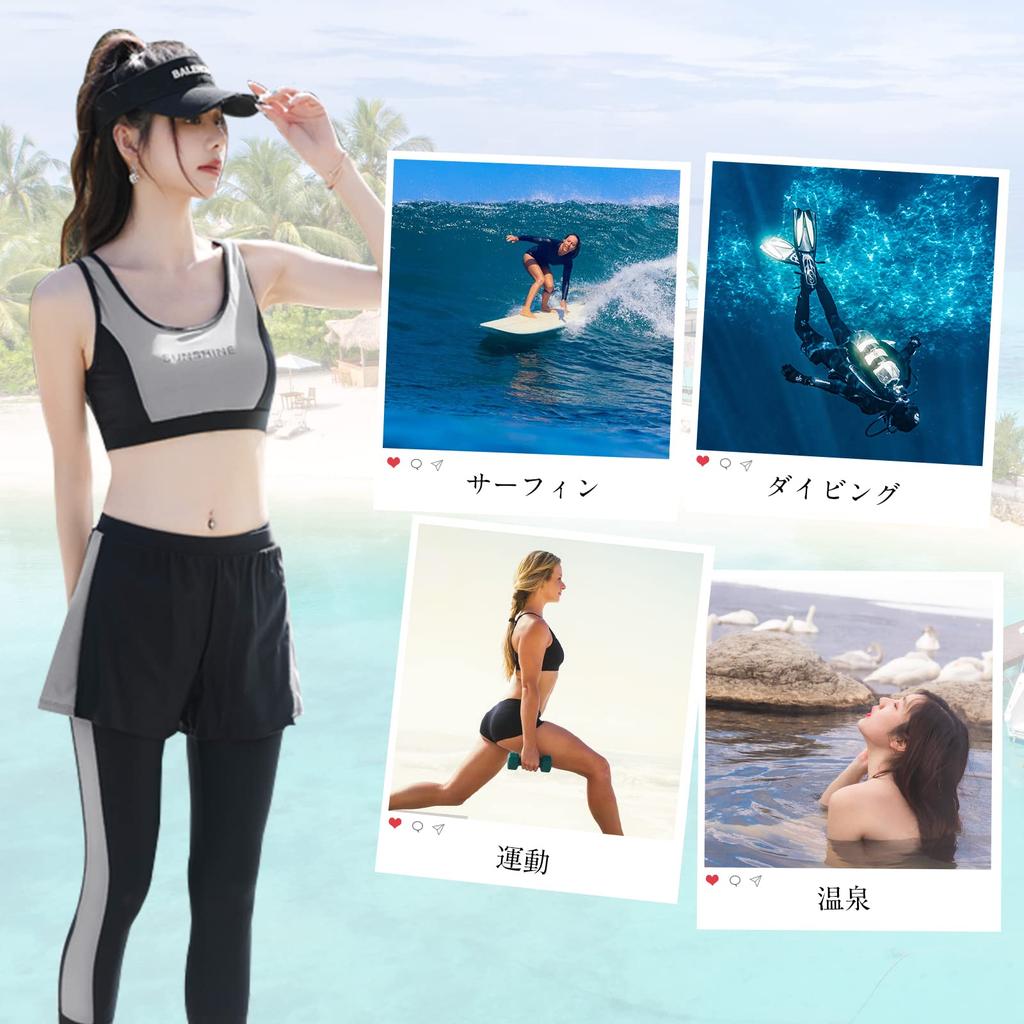 Body Fitness Long Sleeve Rash Surfing UV Quick For Women [Adigaber] Women's Swimsuit, Covering, Swimsuit, Guard, Separate, 5-Piece Set, Leggings,