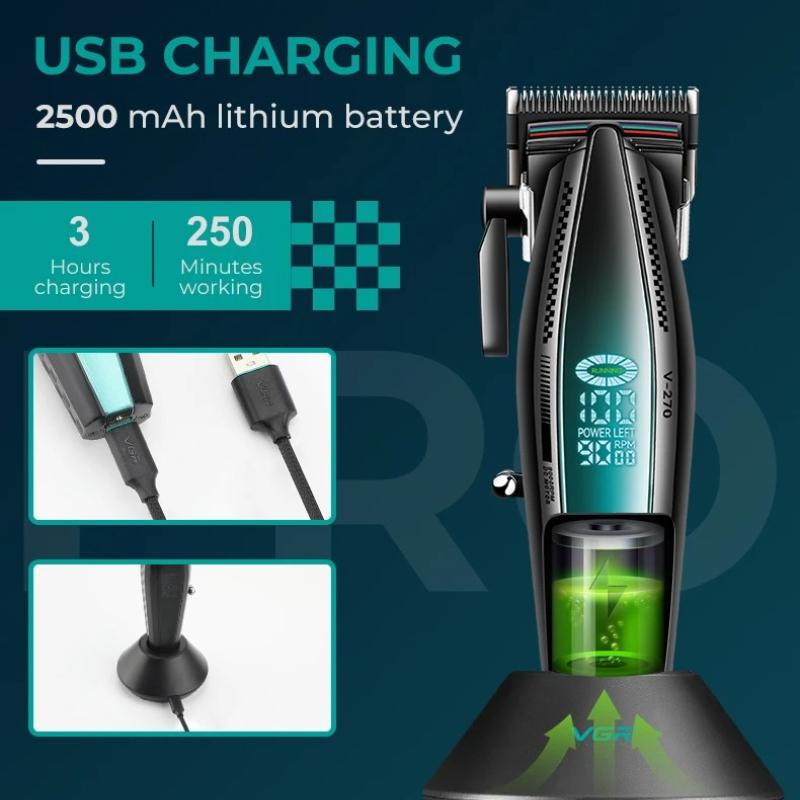 VGR V-270 Professionelle Elektrische Schiebeschere Metall Mecha Wind Körper Männer mit Basis Haarschneider LED Digitalanzeige Öl Kopf Haarschneidegerät für Zuhause
