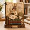 Geschenke für Bibliothekare und Lehrer Holz-Lesemädchen-Figur Buchliebhaber, Personalisierte Schreibtisch-Bücherregal-Dekoration mit kleinen Schriftstellern