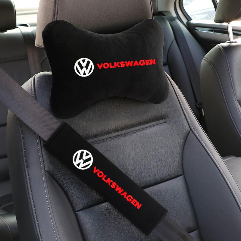 2026 Hot For VW VOLKSWAGEN Set Car Seat Neck Pillows&Seat Belt Cover Comfort Rest Travel Cushion For Volkswagen VW GOLF Polo Tig