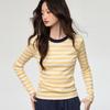 Contrast Color Striped Round Neck Long Sleeve T-Shirt Women's New Autumn Winter Slim Fit Bottoming Top