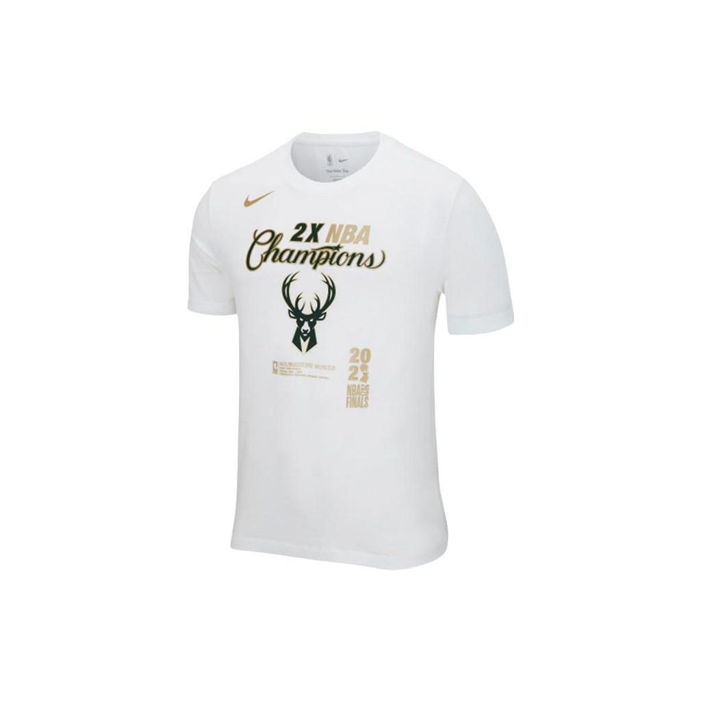Nike Milwaukee Bucks Alphabet Pattern Print Casual Crew Neck T-Shirt Men Tops White DR8835-100