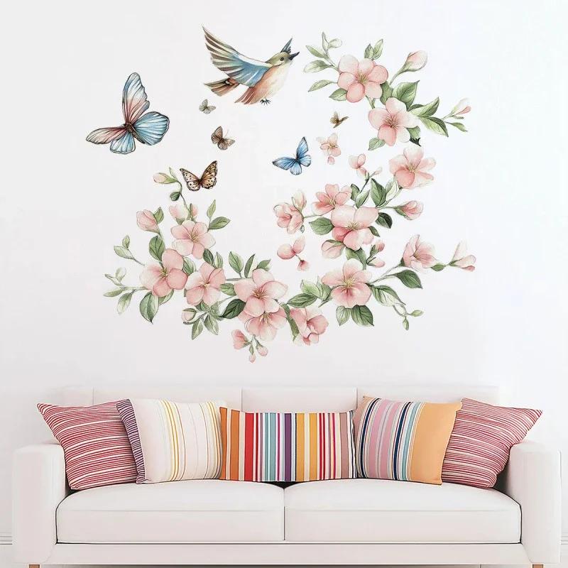 Pink Flower Pendant Light Wall Sticker Removable Wall Art Decor Waterproof Stereo Flower Home Decoration for Bedroom Living Room