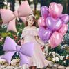 12 Pcs Pink Purple Heart Balloons Foil Bow Balloons Set 18 Inch Heart Shaped Balloon Big Helium Filled Purple Pink Bow Balloon