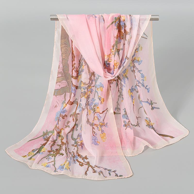 Nuova Sciarpa in Seta Chiffon Stampata a Rose Donna Stola Leggera Protezione Solare Estiva da Esterno Scaldacollo Lungo 150*50Cm