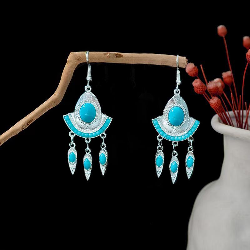 Ethnic Miao Silver Leaf Tassel Dangle Earrings - 2025 Style