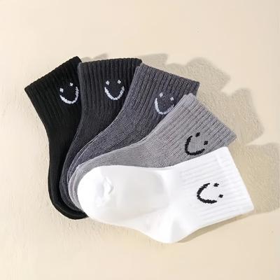 5 Pairs Baby Socks Cotton Toddler Soft Comfortable Breathable All-Season Cartoon Smile Pattern Kids Footwear For 0-5 Years
