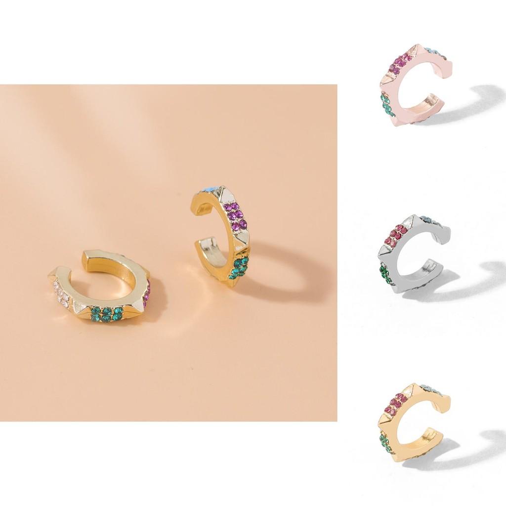 Elegant Alloy Geometric Ear Cuffs With Colorful Rhinestones For Trendy Women