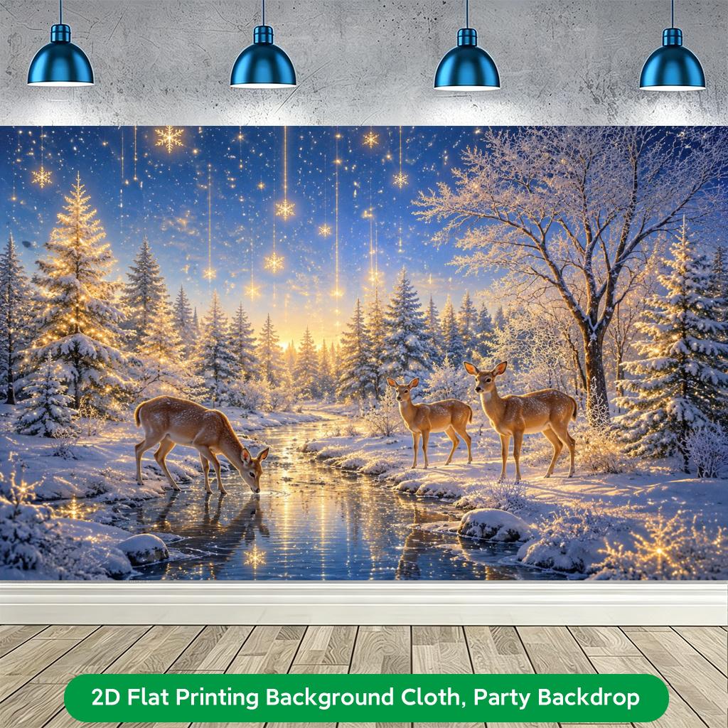 1Pcs Snowy Forest Deer Winter Landscape Decoration Background Nature Backdrop Decorations For Photo Studio Photo Booth Party