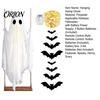Multi Lighting Mode Decor Halloween Large Hanging Swing Ghost Decoration, Light Up Spooky Swinging Courtyard Decorations with 3D Bats for Front Porch,