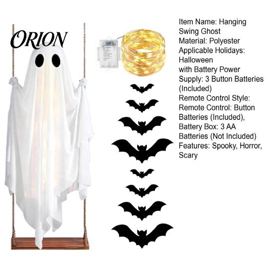 Multi Lighting Mode Decor Halloween Large Hanging Swing Ghost Decoration, Light Up Spooky Swinging Courtyard Decorations with 3D Bats for Front Porch,