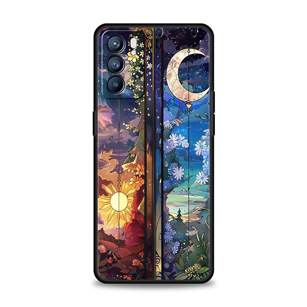 Beautiful Sun Moon Glass Phone Case For Oppo A17 A31 A54 A57 A78 A79 A98 Find X5 X6 Reno 6 7 8 10 11 12 13 F Pro Soft TPU Cover Reno12 F