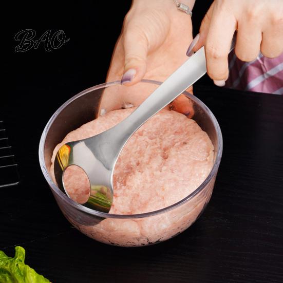 Fleischbällchen-Löffel für Gemüse, Edelstahl-Herstellerlöffel, Ergonomischer Langer Griff, Manuelles Werkzeug, Antihaft-Löffel, Ovales Auslaufdesign, Küchenwerkzeug