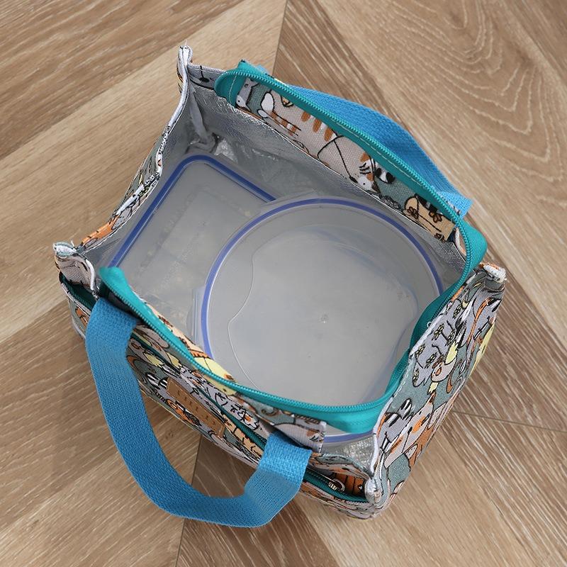 New Fashionable Women's Hand-held Printed Canvas Bag Thickened Large-capacity Aluminum Foil Bento Thermal Insulation Tote Bag