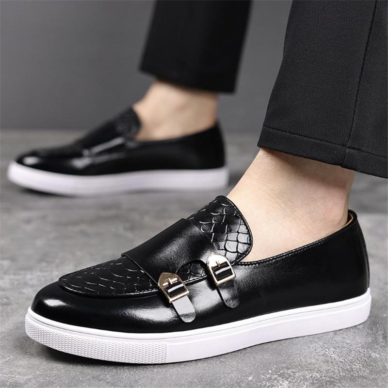 Designer New Men Monk Strap Loafter Men's Black Brown Patent Leather Platform Shoes Male Walking Sneakers Zapatos Hombre