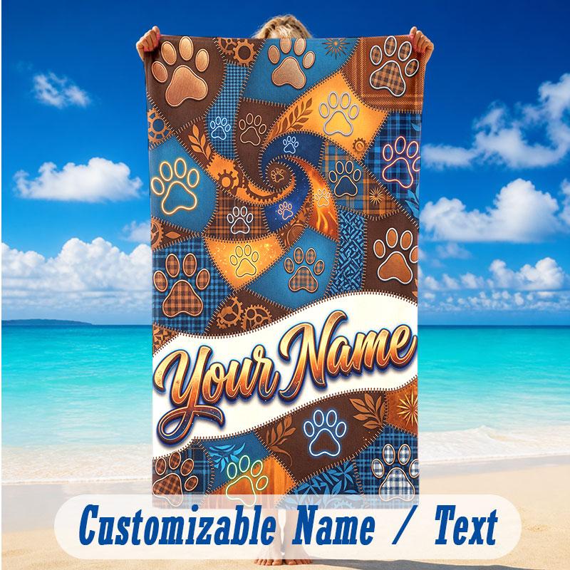 Dog Theme Beach Towel Personalized Custom Name & Text Soft Quick Dry Beach Towel for Swimming Travel