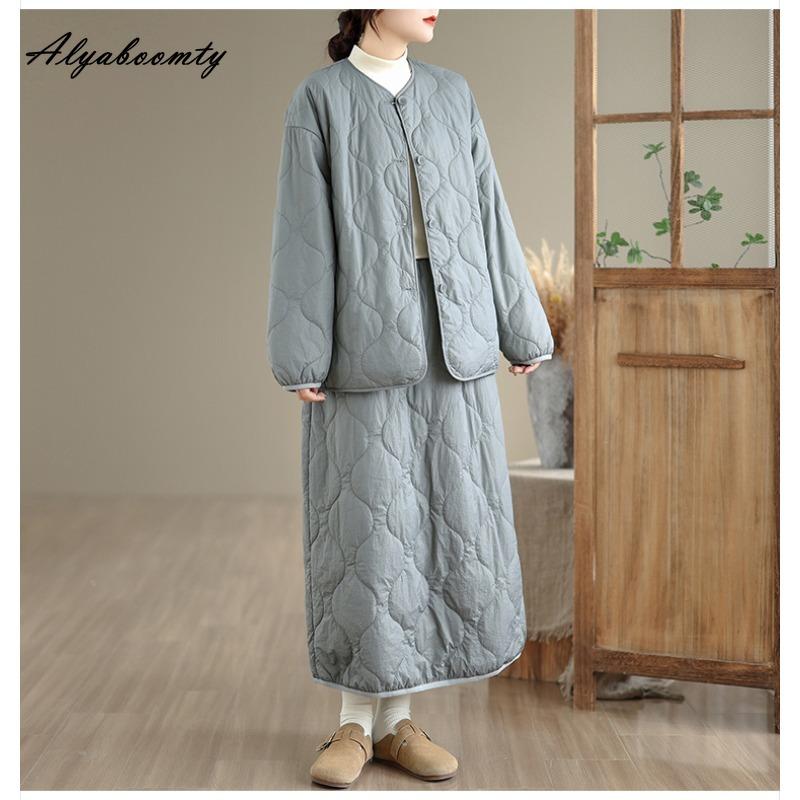 Plus Size Autumn Winter Women Basic Parka O Neck Black Apricot Casual Loose Warm Coat Simple Cotton Ladies' All-Match Outerwear