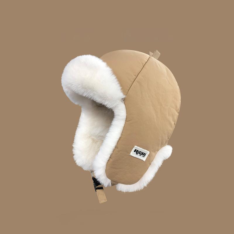 Retro Thickened Ear Protective Hat Windproof Plush Cycling Hat Korean Style Big Head Circumference Women Hat Ladies