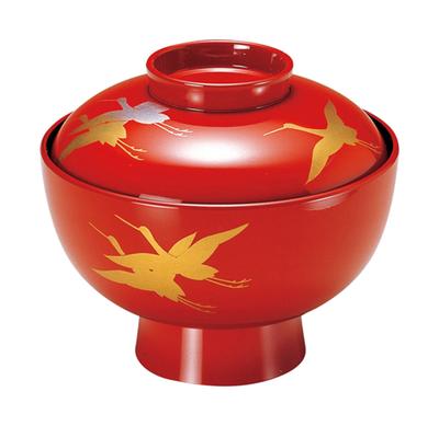 Fukui Craft Zoni Röd Insida med Svart Flygande 33500500 Värmebeständig 4,2-tums Skål, Trana,