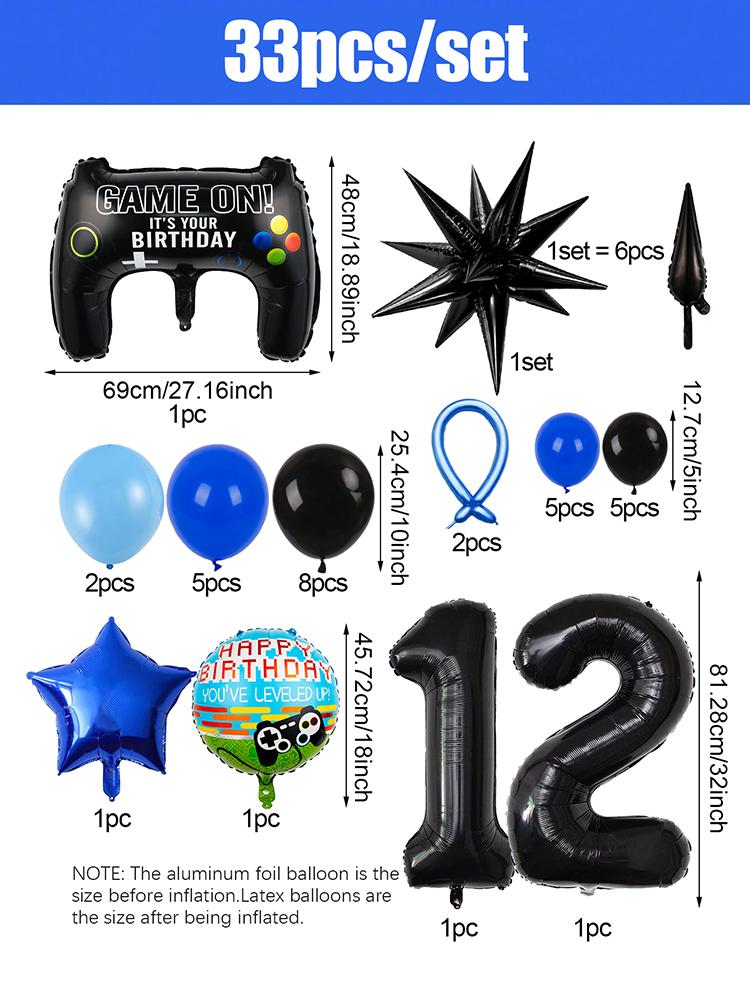 1set Video Game Theme Number Birthday Set Game Controller Balloons Black 1-15 Number Balloons Gamer Kids Birthday Party Decors