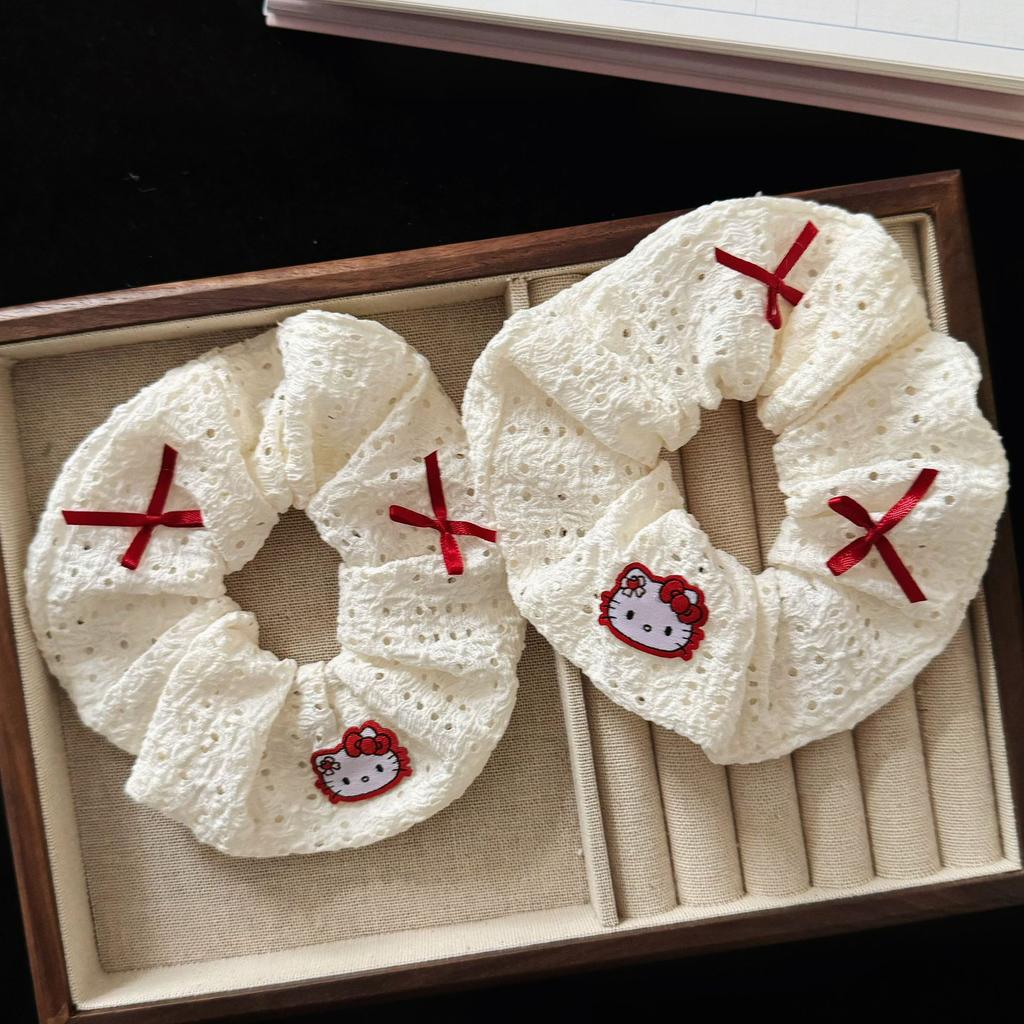 Red Cat Bow Tie Lace Large Intestine Hair Band Japanese Sweet High-Value Girl Wind Ponytail Hair Rope Hair Accessories