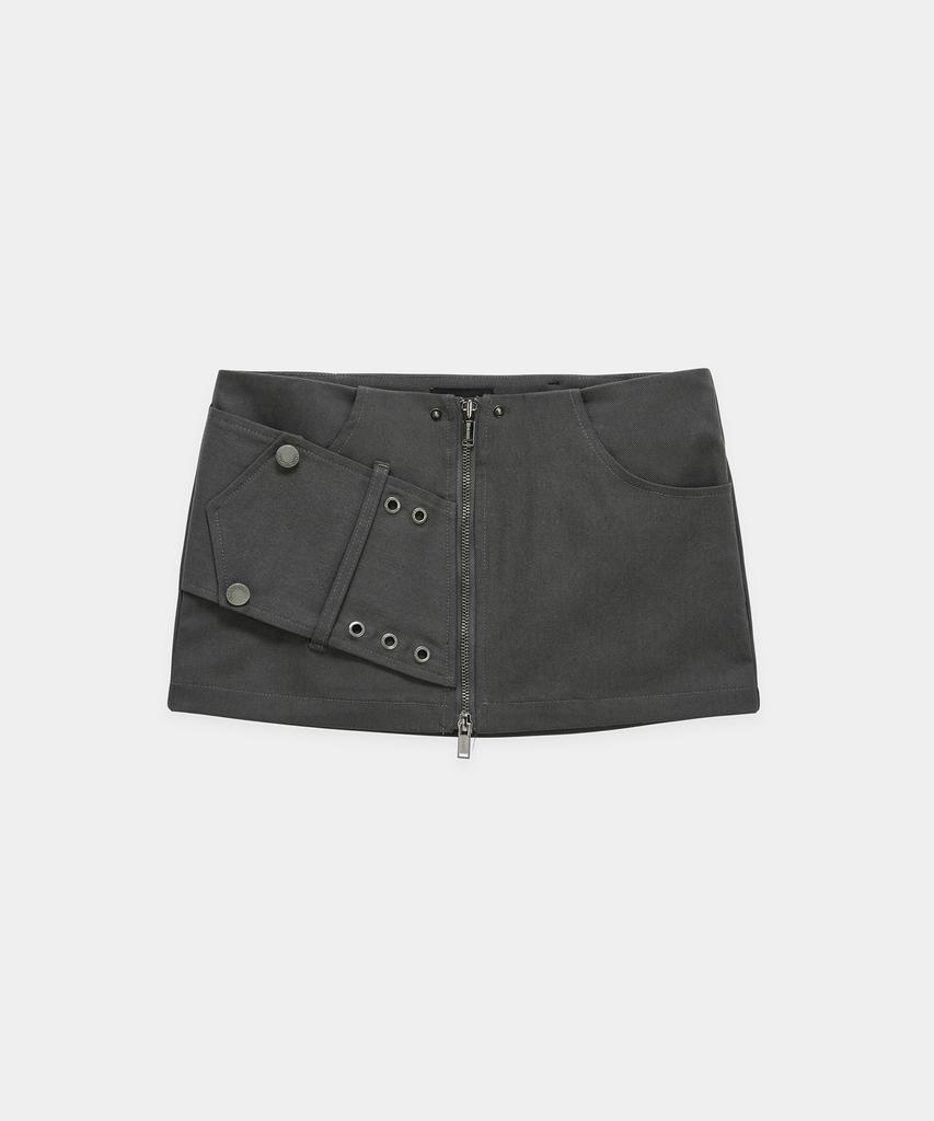 ETRE AU SOMMET Front Zip Belt Detail Mini Skirt (Dark Gray)