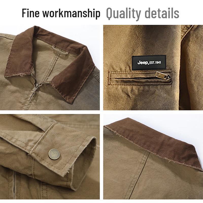Jeep Men's Cotton Retro Color-block Lapel Jacket