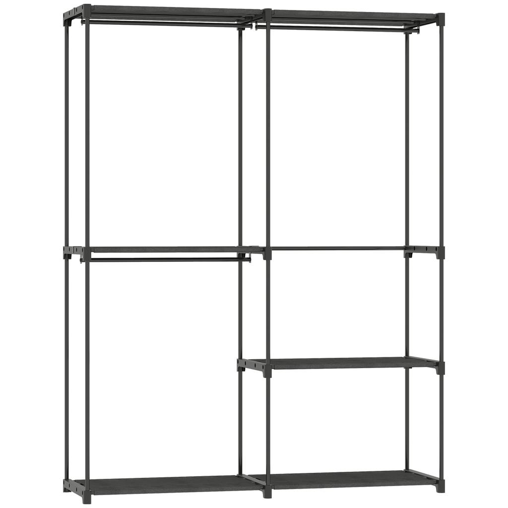 Portable Clothes Rack, Metal Frame, Fabric Shelves, Plenty of Space, Black