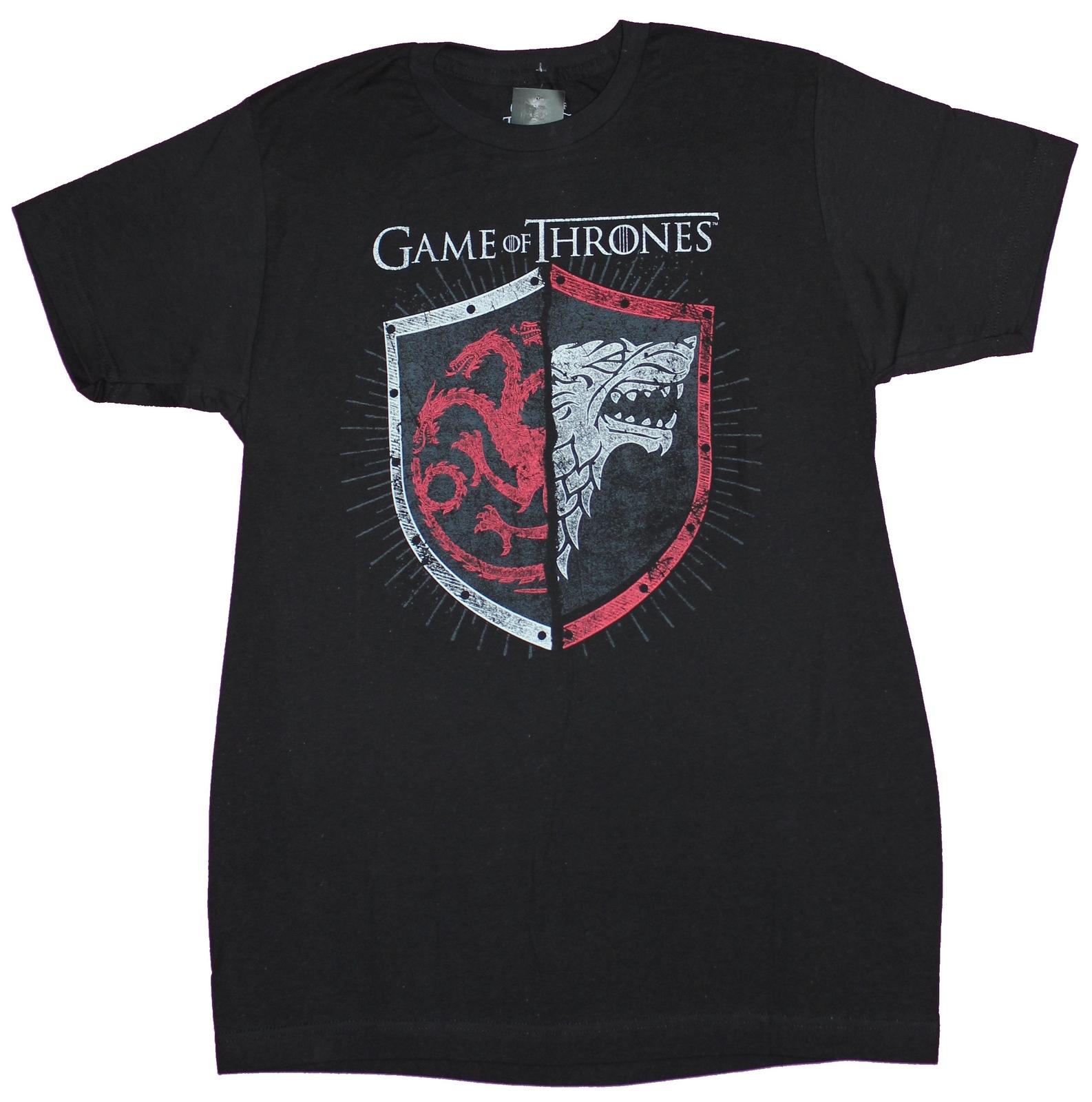 Game of Thrones Adult New T-Shirt - Targaryen Stark Sigil Shield Mash Up L
