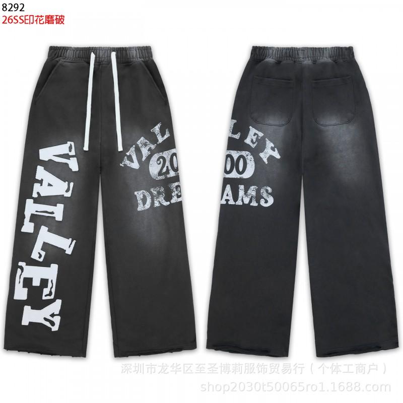 Americká Vintage Volná Mikina s Výšivkou a Kalhoty Širokého Střihu Set Pro Dospívající Ležérní Streetwear