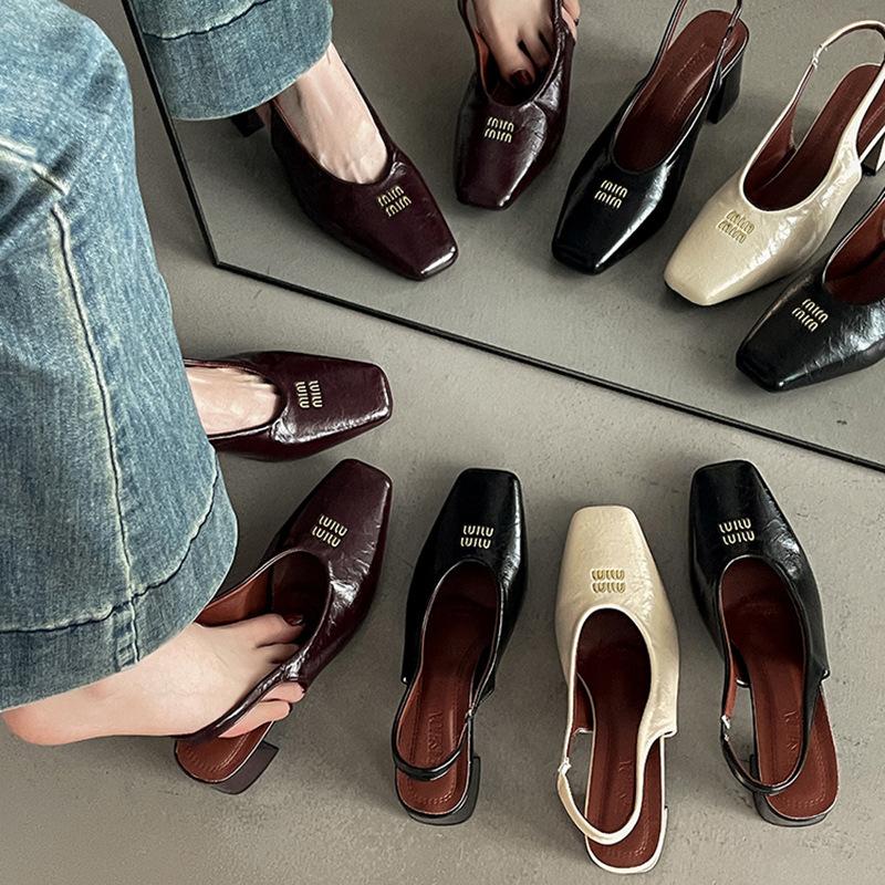 Fashion Commuter Sexy Thick Heel Square Head Bag Head Sandals Women's 2025 Summer New Rear Strap Elastic High Heels