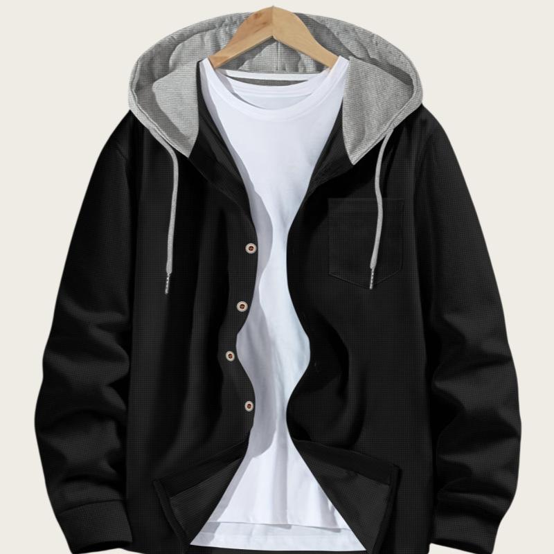 

Men s Autumn and Winter Casual Jacket Waffle Hooded Sweater Hoodie 3XL