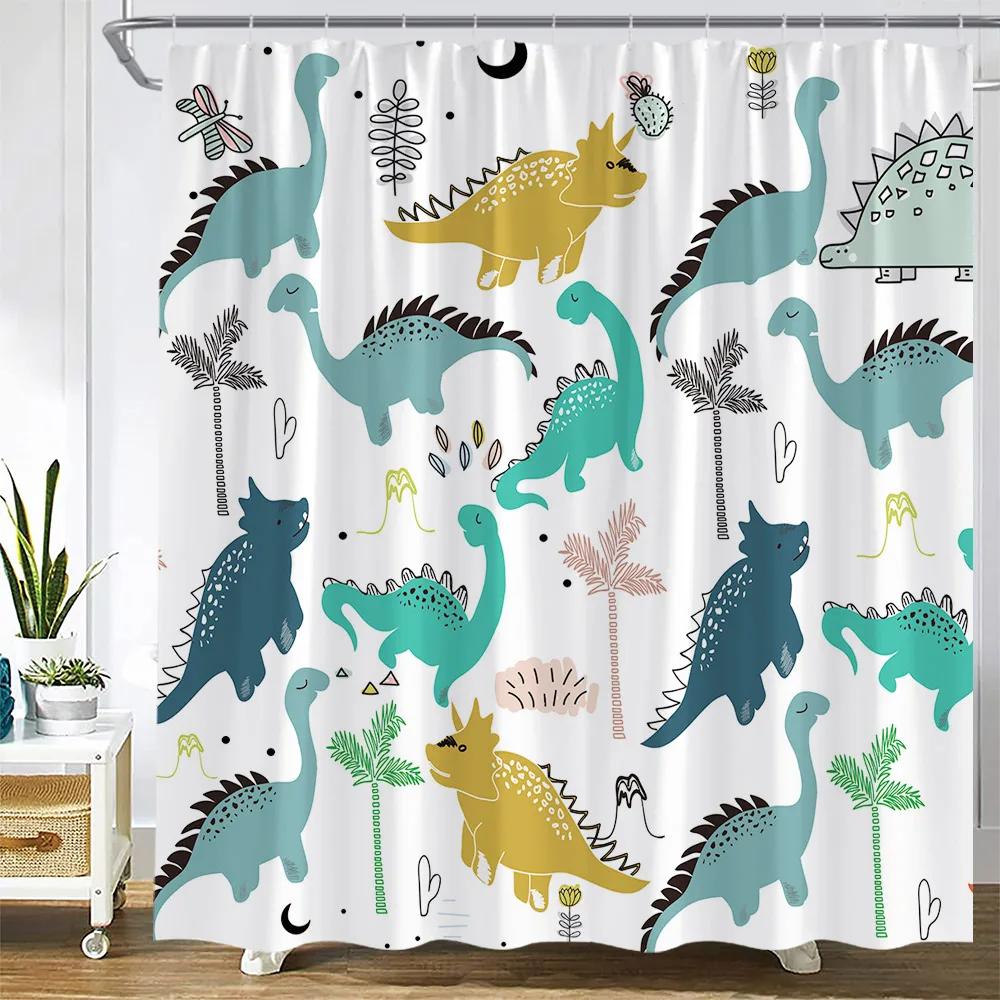 Cute Animals Cartoon Shower Curtains Owl Dog Giraffe Dinosaur Turtle Mermaid Kids Bath Curtain Children Room Bathroom Decor Sets