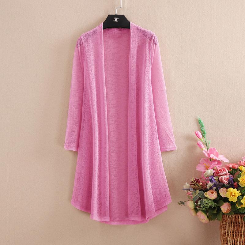 Spring and Summer Women's Long Tulle Sunscreen Cardigan Solid Color Casual Loose Jacket Women's Shawl Cardigan