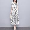 Slim-Fit Summer Plus Size Waist-Cinching Polyester Dress for Middle-Aged Women