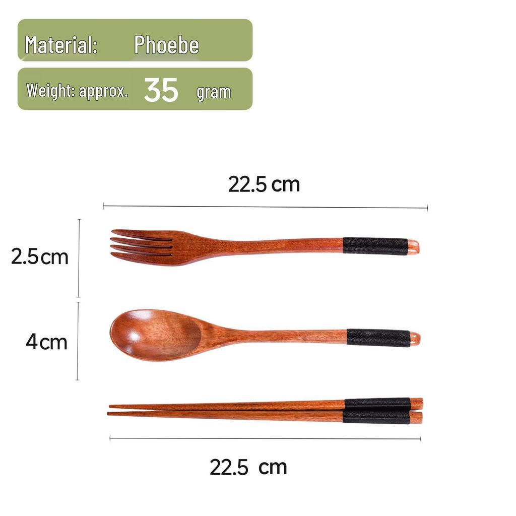 Portable Wooden Cutlery Set: Nanmu Chopsticks, Spoon & Fork