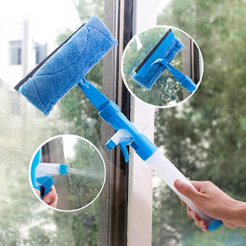 Double-Sided Glass Cleaning Tool with Water Spray - 3-in-1 Window Cleaner