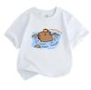 Kids Boys Girls 100% Cotton Short Sleeve Crew Neck T-Shirt, Cute Capybara Orange Bathing Pattern Casual Lightweight Summer Tops for Daily Wear