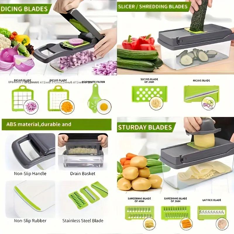 16-in-1 Multifunctional Vegetable Chopper Manual Food Slicer Dicer with Container Vegetable Cutter for Onion, Carrot, Garlic Kitchen Gadgets