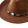 (One Size, Coffee) Western Cowboy Hat for Women Men Bohemian Cowgirl Hat with Beads Trim Outdoor Sun Hat