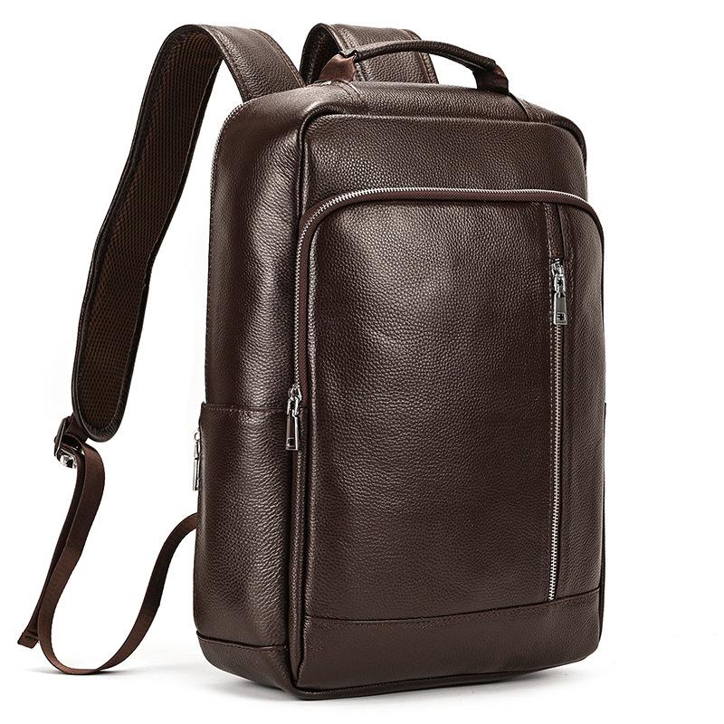 Leisure Travel Backpack, Men's Leather Backpack, Student Backpack, 15 Inch Head Layer Cowhide Commuting Computer Bag