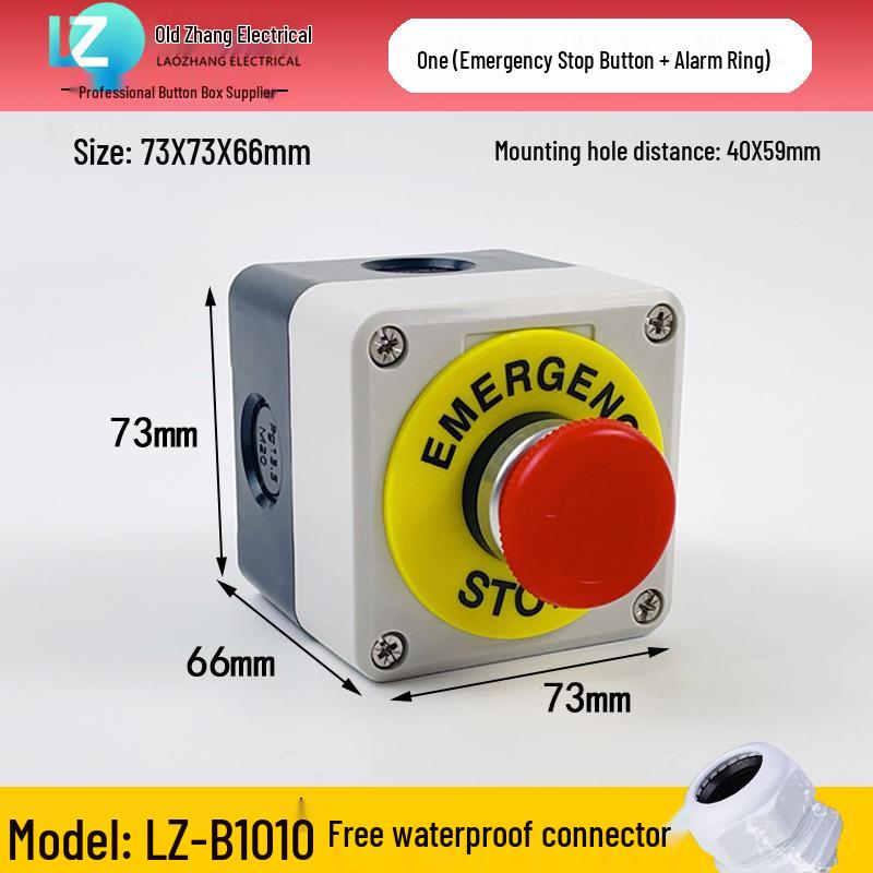 IP65 Waterproof Button Box with Emergency Stop & Indicator Light - 12345-Hole Plastic Enclosure