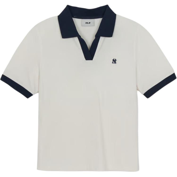 MLB Slim Fit Sommer Atmungsaktiv Hochwertig Logo Gestickt V-Ausschnitt Poloshirt Damen Oberteile 3FPQB0663-50IVS M white
