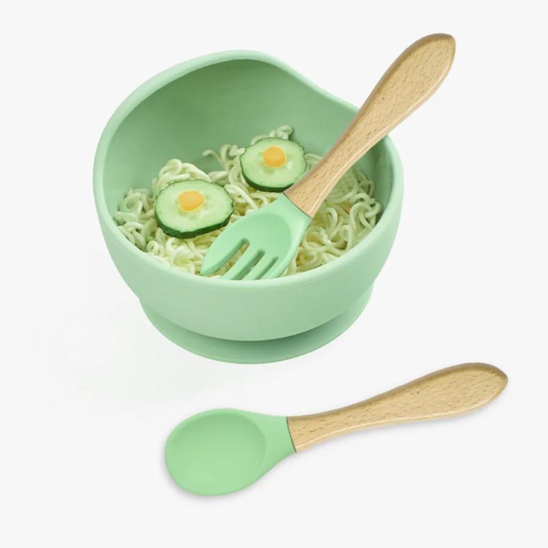 Food Grade Silicone Baby Feeding Bowl Spill-proof Kids Dinner Tableware Set Safe High Quality Infant Self-feeding Dish Nursery Accessories